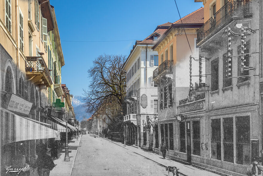 Annecy, Rue Royale, How The Location Appeared 100+ Years Ago And How It Looks Today. The Major Difference Is The Absence Of Parked Cars !
