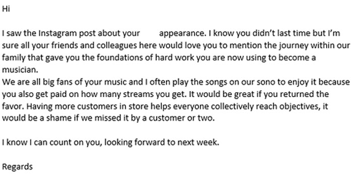 About A Year Ago I Got Let Go Of My Job And Decided To Hustle Making Music, This Is The Second Time My Ex-Boss Tries To Have Me Mention Him In A "Media Opportunity"