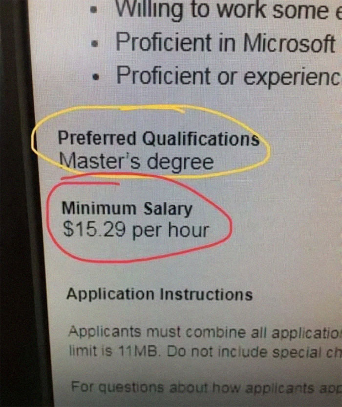 Wants A Masters Degree For A Minimum Wage Job