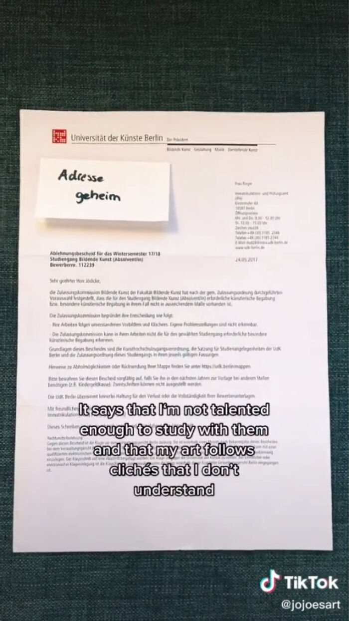 Guy Shows The Harsh Rejection Letter This Prestigious Art School Sent Him, Turns Out Other Applicants Received The Exact Same One