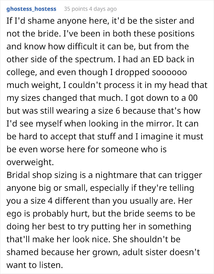 Bride Says She Wants To Drop Her Sister As A Bridesmaid Because She Won't Wear A Dress Her Size, Asks The Internet What To Do Bride Says She Wants To Drop Her Sister As A Bridesmaid Because She Won't Wear A Dress Her Size, Asks The Internet What To Do