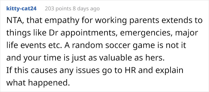 Childfree Woman Wonders If She&rsquo;s A Jerk For Standing By Her Principles And Making Her Coworker Miss Her Kid's Soccer Game