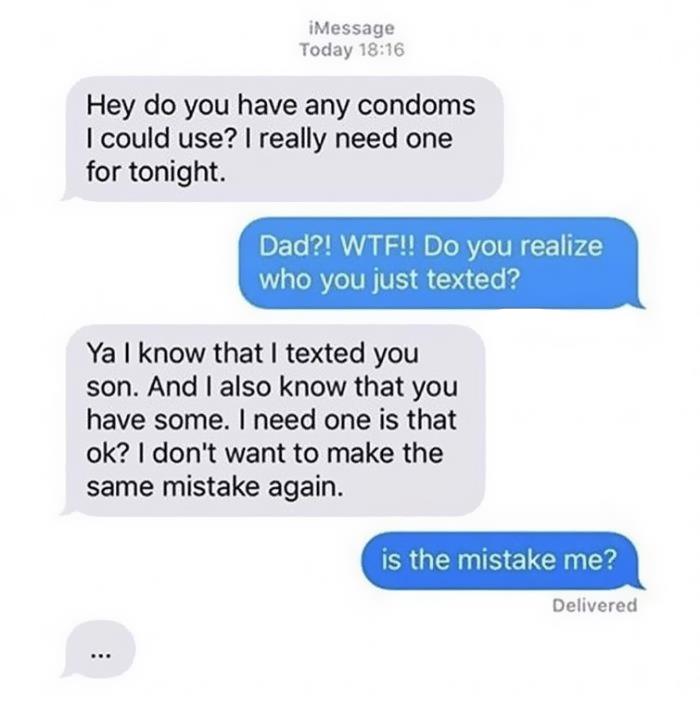 Funny text message exchange on Instagram with a surprising dad-son conversation.