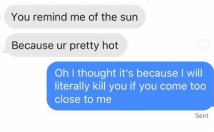 Funny text exchange comparing a person to the sun, highlighting humorous misunderstandings.