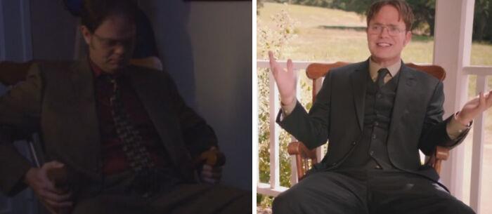 The Office Season 3 - Dwight Admires A Chair At David Wallace's House And Wants To Get One For Himself. In Season 9, He Has The Chair