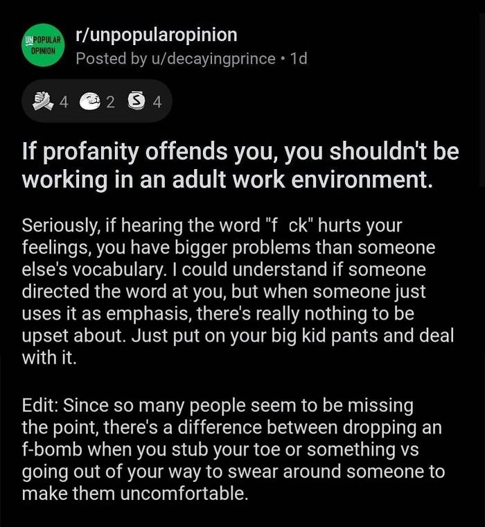 Thoughts? 🤔
follow @r_unpopular.opinion
follow @r_unpopular.opinion
-
-
-
#reddit #redditcomments #redditstories #funnyreddit #cringe #redditcringe #hilarious #dumb #askreddit #r/ #redditally #redditvideos #dankmemes #redditmemes #redditask #redditamerica #redditbest #bestofreddit #topreddit #redditcringe #askredditanswers