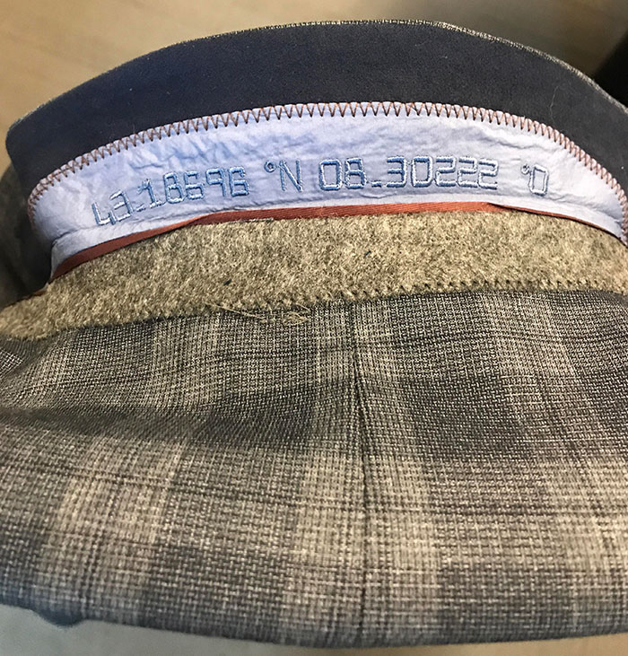 My Suit Jacket Has GPS Coordinates Underneath The Collar