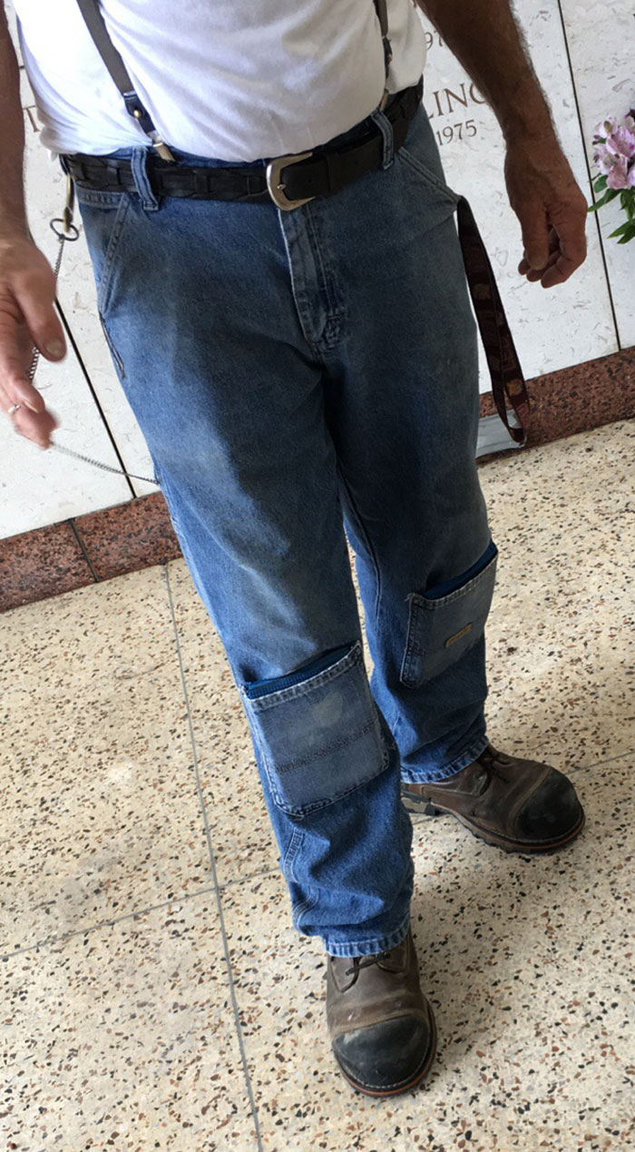 Our Stone Setter Has His Wife Sew Pockets Into The Front Of His Jeans For More Comfortable Knee Pads