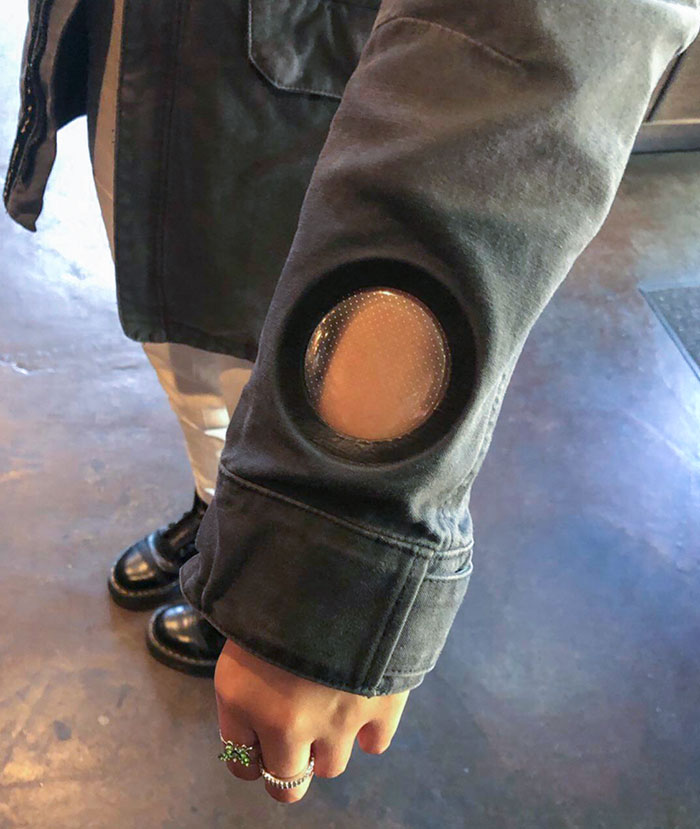 This Jacket Has A Little Hole That You Can See Your Watch Through