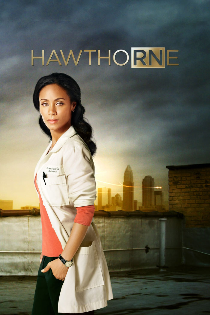 Medical TV show poster featuring a doctor in a white coat against a cityscape background.