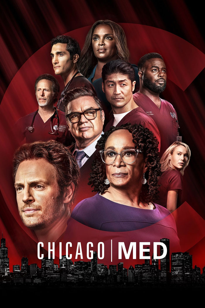 Promotional poster for Chicago Med featuring doctors and medical workers.