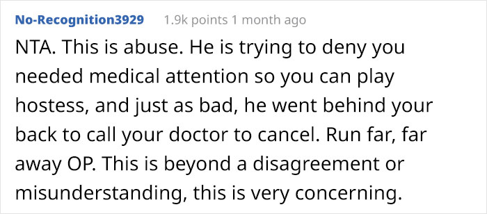 Entitled Husband Cancels Wife's Urgent Doctor's Appointment Because "He Needs Her So She Could Host Dinner For His Friends"