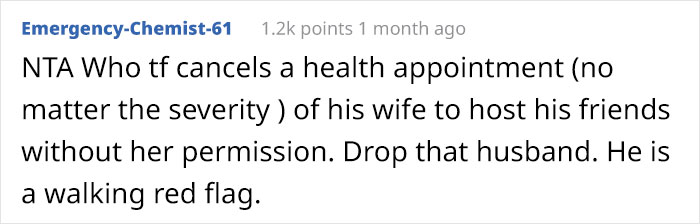 Entitled Husband Cancels Wife's Urgent Doctor's Appointment Because "He Needs Her So She Could Host Dinner For His Friends"