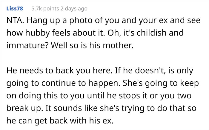 Woman Bans Mother-In-Law From Her House After She Hung A Framed Wedding Photo Of Her Son And His Ex-Wife