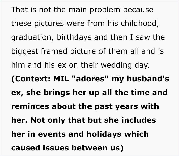 Woman Bans Mother-In-Law From Her House After She Hung A Framed Wedding Photo Of Her Son And His Ex-Wife