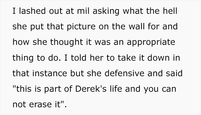 Woman Bans Mother-In-Law From Her House After She Hung A Framed Wedding Photo Of Her Son And His Ex-Wife