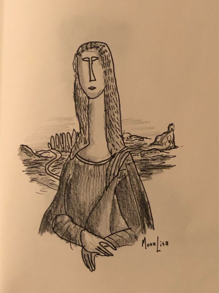 Mona Lisa In The Style Of Modigliani. I Love Drawing Faces Like This