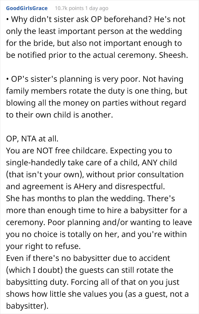 "She Said Someone Would Videotape It For Me": Man Walks Out Of His Sister's Wedding After Realizing He's There As A Babysitter And Not As A Guest