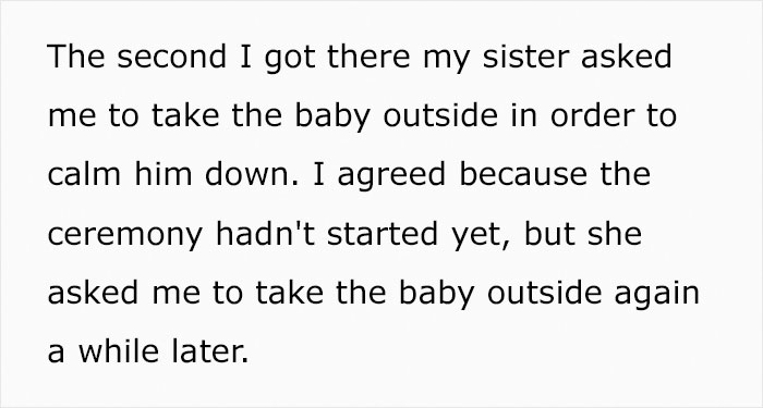 "She Said Someone Would Videotape It For Me": Man Walks Out Of His Sister's Wedding After Realizing He's There As A Babysitter And Not As A Guest
