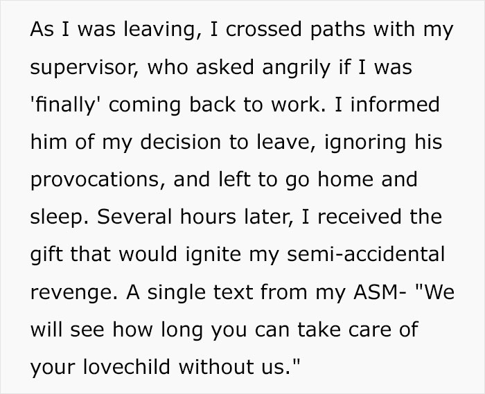 Employee Quits, Gets A Text From Manager Saying "We Will See How Long You Can Take Care Of Your Lovechild Without Us", Drama Ensues