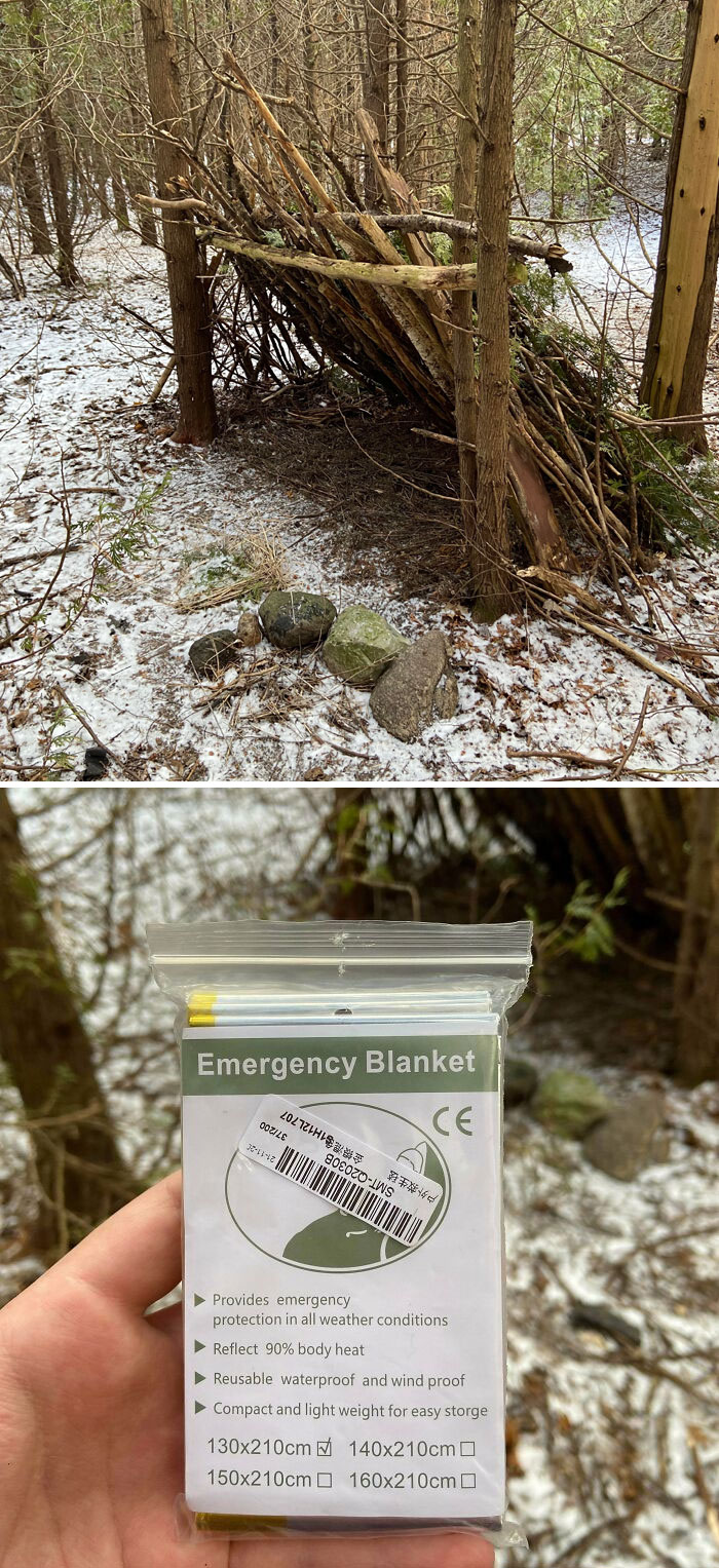 I Made This Shelter In The Woods Just For Fun And I Come Back And Find This Hung On A Tree For Me. I Think Someone Thought I Was Homeless