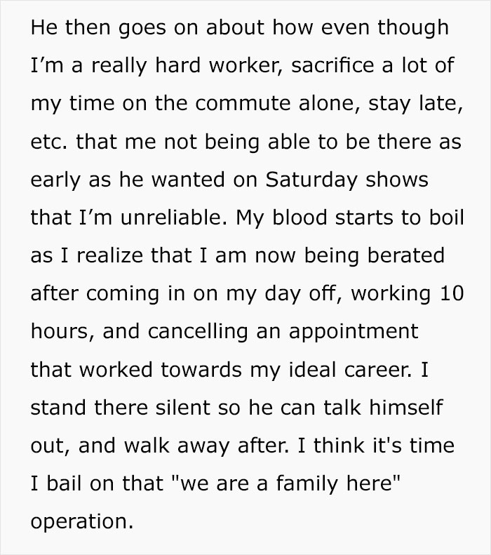 Employee Is Pushed Over The Line After Boss Berates Them For Being Late On Their Day Off