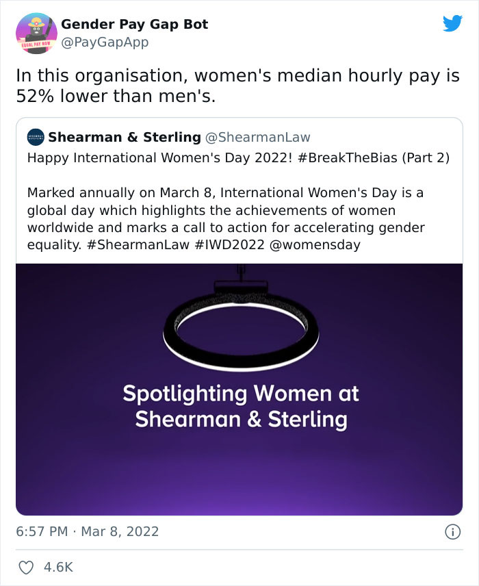 16 Companies That Posted A Celebratory Tweet For Women’s Day And Got Roasted By This Gender Pay Gap Bot 16 Companies That Posted A Celebratory Tweet For Women’s Day And Got Roasted By This Gender Pay Gap Bot