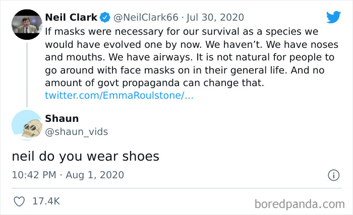 “If Masks Were Necessary We Would Have Evolved One By Now” Lmao