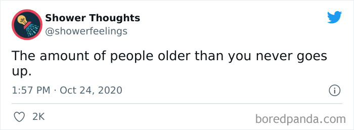 Tweet from Shower Thoughts account with a thoughtful message illustrating a popular shower thought shared online.