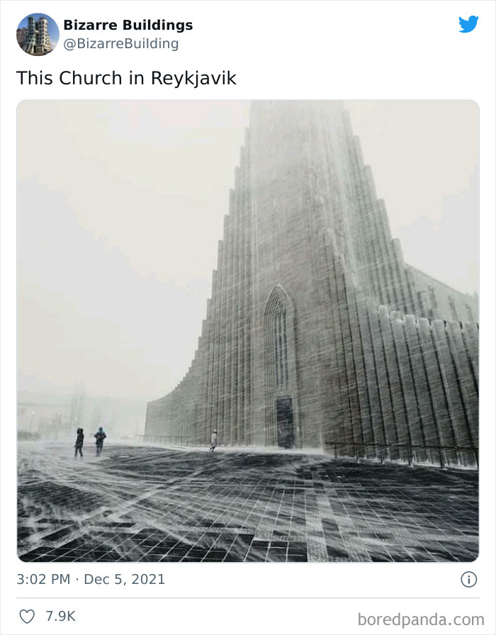 Modern church in Reykjavik with unique architecture, showcasing one of the cool but uncomfortable buildings designed by architects.