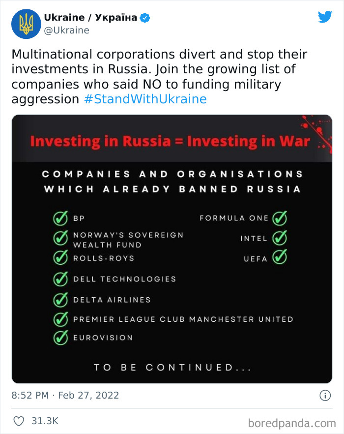 Multinational Corporations Divert And Stop Their Investments In Russia