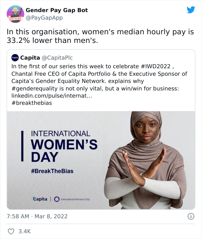 16 Companies That Posted A Celebratory Tweet For Women’s Day And Got Roasted By This Gender Pay Gap Bot 16 Companies That Posted A Celebratory Tweet For Women’s Day And Got Roasted By This Gender Pay Gap Bot