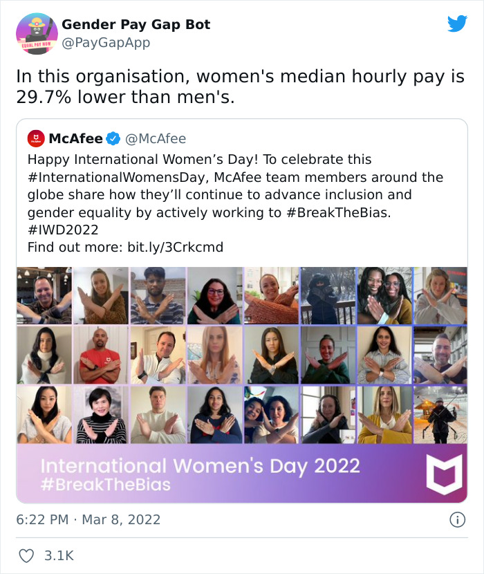 16 Companies That Posted A Celebratory Tweet For Women’s Day And Got Roasted By This Gender Pay Gap Bot 16 Companies That Posted A Celebratory Tweet For Women’s Day And Got Roasted By This Gender Pay Gap Bot
