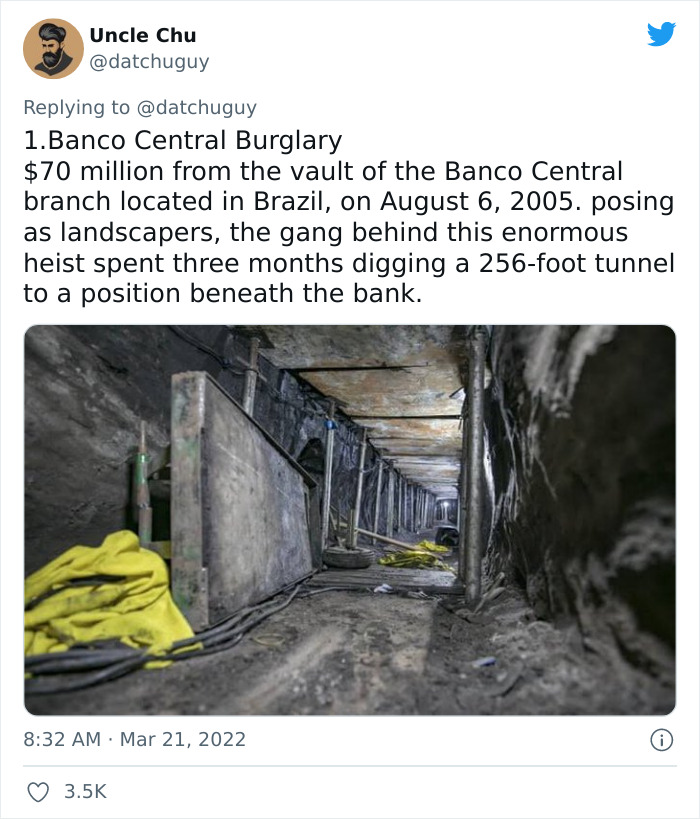 10 Of The Most Audacious Yet Successful Robberies In History, As Shared By This Twitter User