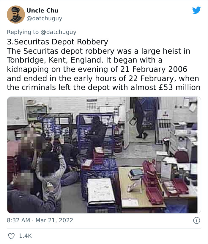 10 Of The Most Audacious Yet Successful Robberies In History, As Shared By This Twitter User