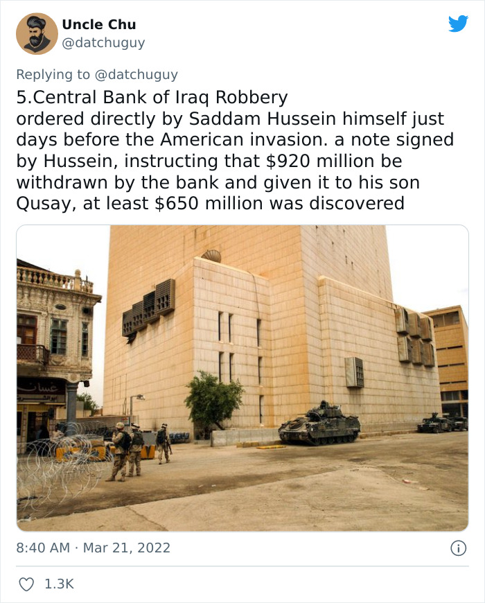 10 Of The Most Audacious Yet Successful Robberies In History, As Shared By This Twitter User