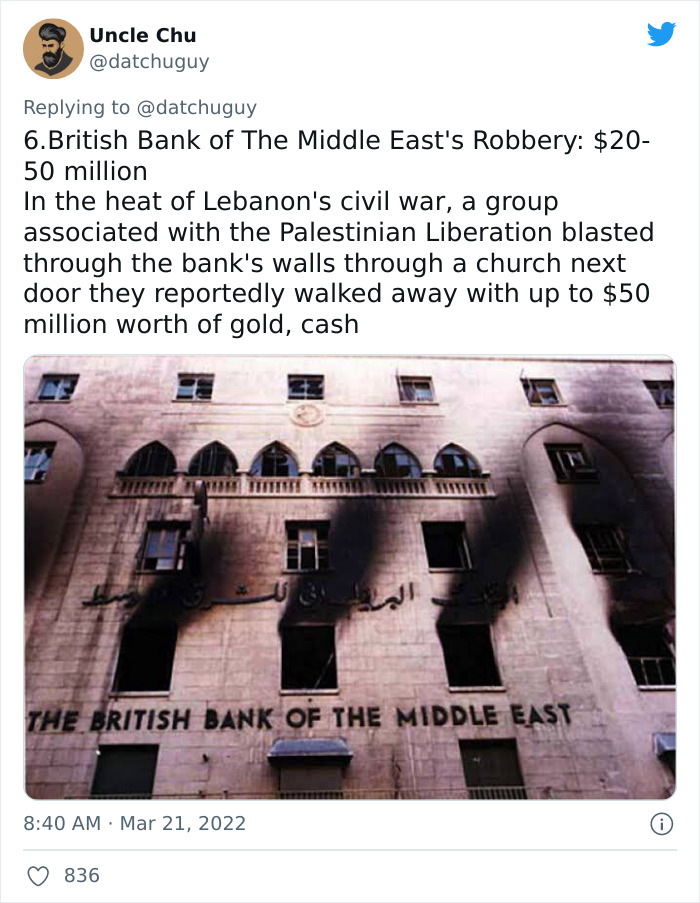 10 Of The Most Audacious Yet Successful Robberies In History, As Shared By This Twitter User