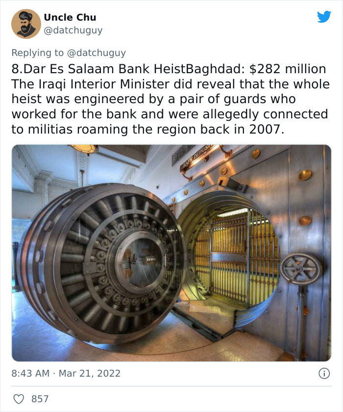 10 Of The Most Audacious Yet Successful Robberies In History, As Shared By This Twitter User