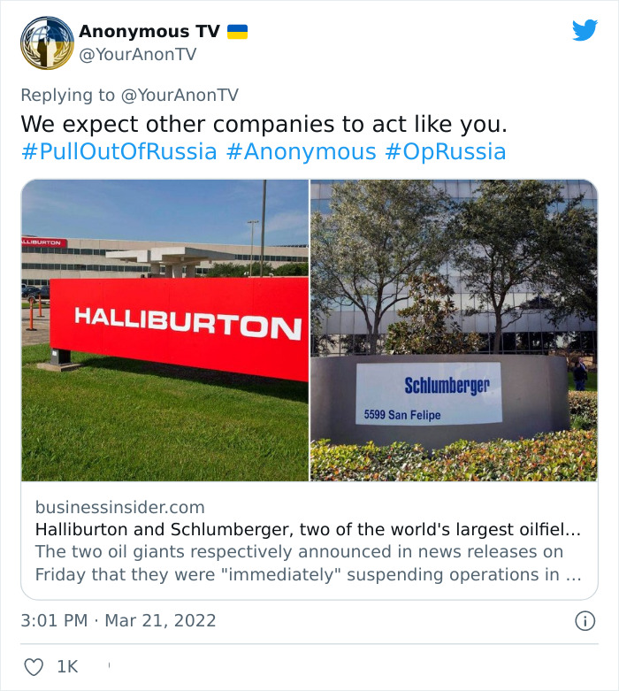 Western Brands That Are Still Operating In Russia Received A Warning On Twitter From &ldquo;Anonymous" Urging Them To Pull Out Within 48 Hours