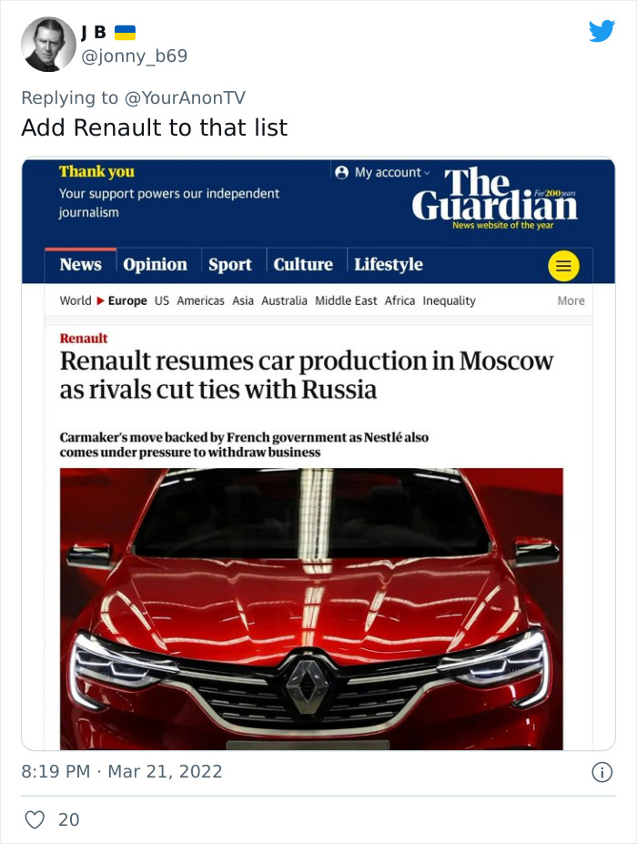 Western Brands That Are Still Operating In Russia Received A Warning On Twitter From &ldquo;Anonymous" Urging Them To Pull Out Within 48 Hours