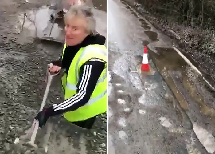 &ldquo;My Ferrari Can&rsquo;t Go Through,&rdquo; Jokes Sir Rod Stewart Whilst Filling In Potholes Near His Essex Home
