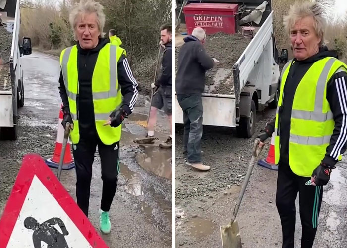 &ldquo;My Ferrari Can&rsquo;t Go Through,&rdquo; Jokes Sir Rod Stewart Whilst Filling In Potholes Near His Essex Home