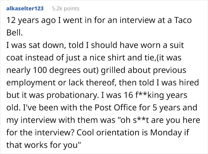 14 Times People Were Shocked By How Ridiculously Formal Minimum Wage Job Interviews Were, And Opposite Stories