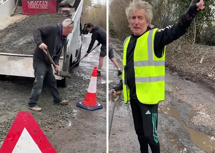 &ldquo;My Ferrari Can&rsquo;t Go Through,&rdquo; Jokes Sir Rod Stewart Whilst Filling In Potholes Near His Essex Home