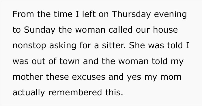 Babysitter Goes Out Of Town For 4 Days, Entitled Mother Spams Her Parents By Calling Every Day And Asking For A Sitter