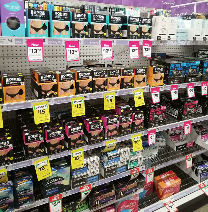 I Love Seeing The Rise Of Reusable Period Undies In Supermarkets Around Australia! A Couple Of Years A Go There Wouldn't Have Been Any
