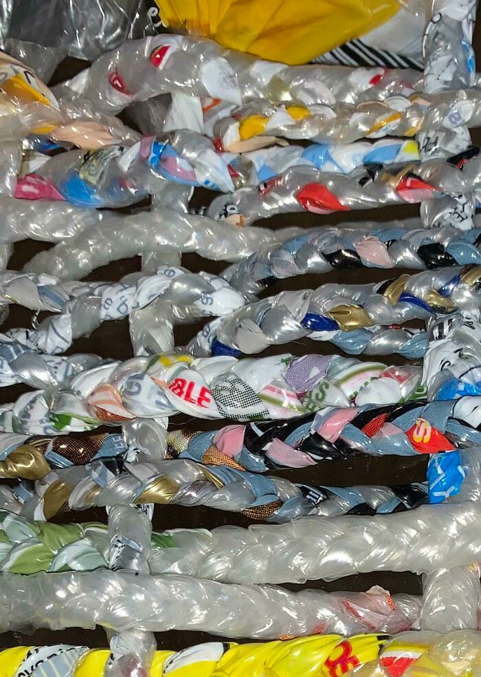 I’ve Been Collecting Every Plastic Bag I’ve Come Into Contact With For Over A Year. My Basket Weaving Journey Began Today