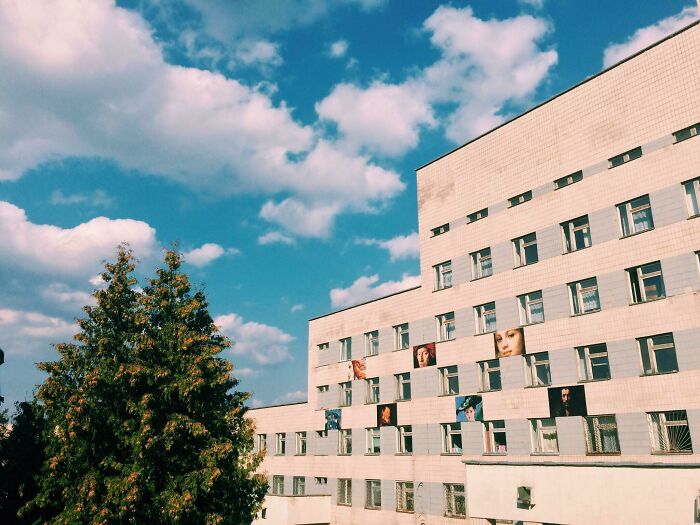 Ukraine. Kyiv. Mental Hospital. You Can See Famous Arts On The Wall. And Some Hopeless People In The Windows