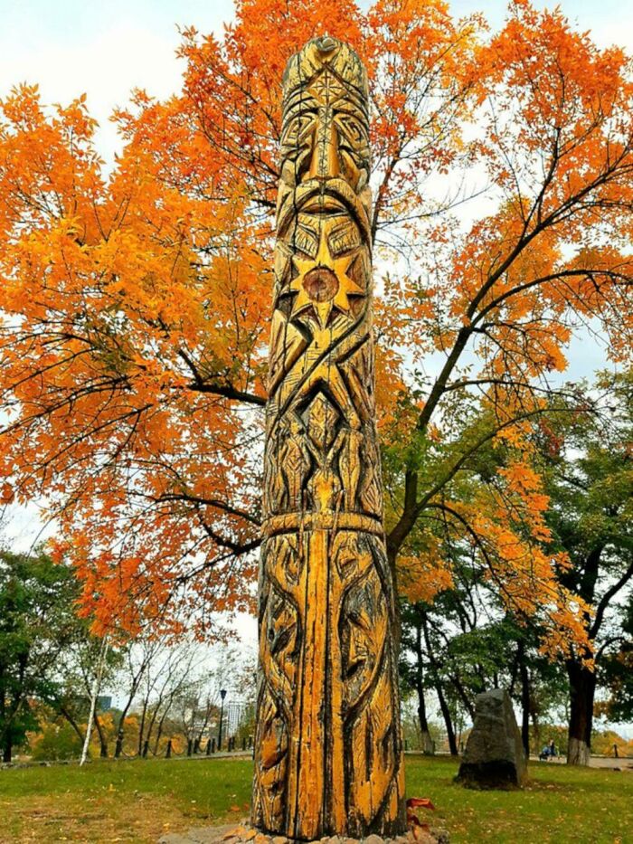 Statue Of Perun God Of Thunder And War, Kyiv. Erected In 2009 By Ukrainian Followers Of Slavic Native Faith
