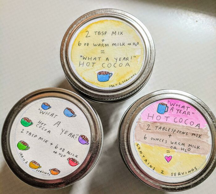 My Partner Made (Quick + Charming!) Labels For My "What A Year" Hot Cocoa Mix To Send To Friends & Family...